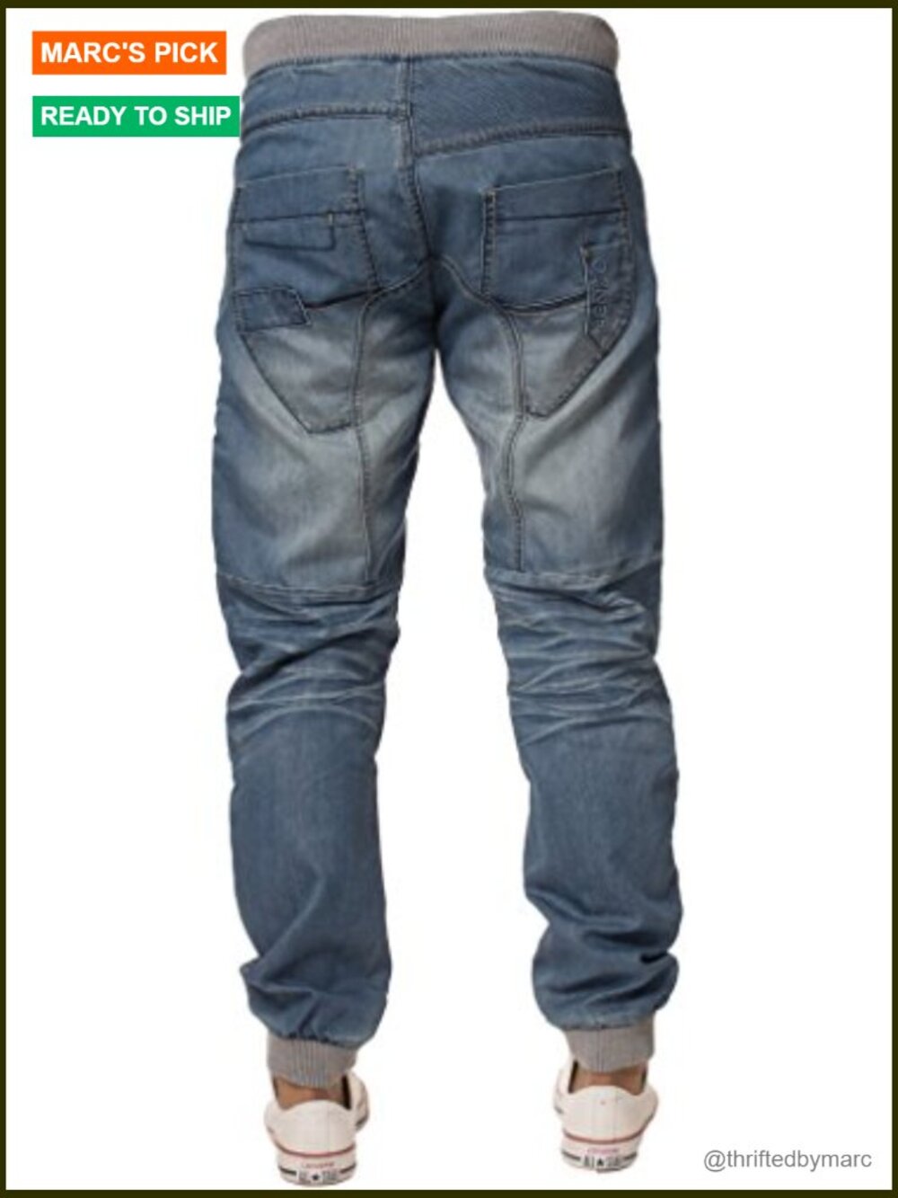 Cuffed Jogger Jeans Men's Denim Pants Casual Regular Fit Button Front Straight - Picture 2 of 4
